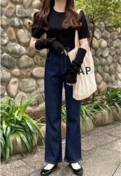 ハイウェストストレートパンツ　グレイル