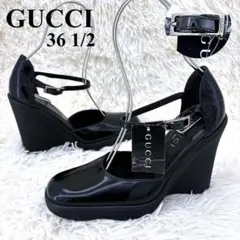 【美品】グッチ（36.5）エナメル/厚底パンプス/ヒール/スクエアトゥ/サンダル