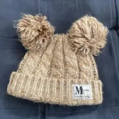 ディズニー　ミッキー　ニット帽　ポンポン付き　ベージュ　男女兼用　秋冬小物