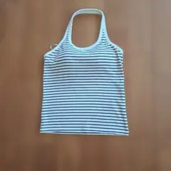 ボーダー柄 ホルターネック カップ付きタンクトップ