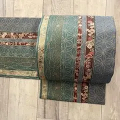 開き名古屋帯　縮緬　床の葉　秋草　友禅染　正絹　中古　【mm828】のサムネイル