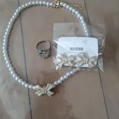 パールネックレス・ハートリング・イヤリングセット