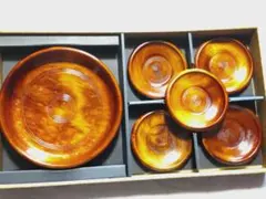 木製 銘々皿 6枚セット 茶托 漆器風