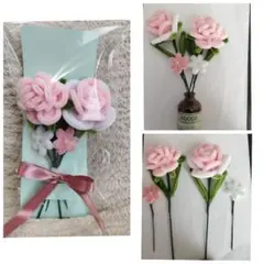 ピンクのバラと小花のモールフラワー花束②