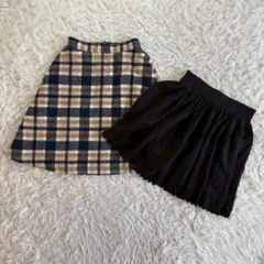 チェック柄フレアスカート 黒とベージュ