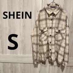 SHEIN ベージュ ブラウンチェック シャツ 長袖シャツ 【S】 襟付き