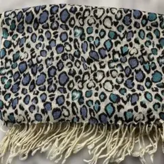 ヒョウ柄ストール 青と黒