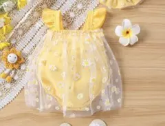 SHEIN イエロー花柄ロンパース6-9M