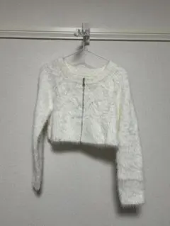 me+em select フロントジップショートシャギーニットカーディガン