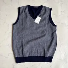 新品　ピーターフィールド　ニットベスト　メンズ【L】ネイビー　千鳥格子　Vネックのサムネイル