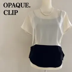 オペークドットクリップ ブラウス バイカラー 透け感 サイドリボン 薄手 涼しげ