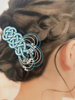 あわじ結びのヘアクリップ　髪飾り　水引アクセサリー　ターコイズブルー