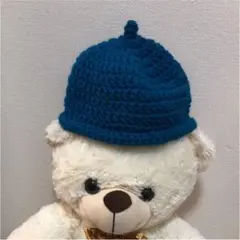 青いニット帽 編み込みデザイン