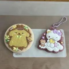 サンリオ　キャラクターズ　ぷっくりラバマス6 キティ　刺繍缶バッジ3 プリン