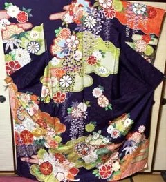 未仕立て 正絹 丹後ちりめん 緑 金彩 絞り牡丹 松竹梅 振袖 身丈182 