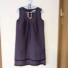OFUON パープル チェック ノースリーブ チュニック