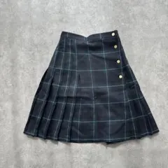 80s vintage ラップスカート プリーツ 金ボタン レトロ ガーリー