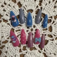 ネイルチップ ユニコーン パルパルーザ リボン キラキラ 3Dパーツ