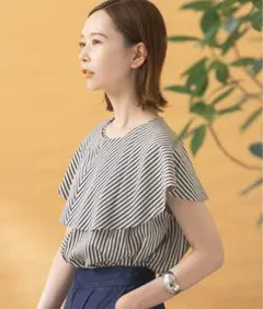 アーバンリサーチ ROSSO 2WAYストライプフレンチスリーブブラウス