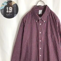 古着 ブルックスブラザーズ REGENT 長袖シャツ チェック柄 赤 青色2XL
