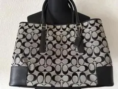 美品✨コーチハンドバッグCOACHシグネチャートートバッグ/キャンバス/黒