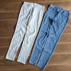 ユニクロ　ウルトラストレッチレギンスパンツ ホワイト＆ブルー 　Lサイズ　丈長め