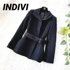 インディヴィ◆アンゴラ混ウール ベルト付 スタンドカラー ピーコート 冠婚葬祭