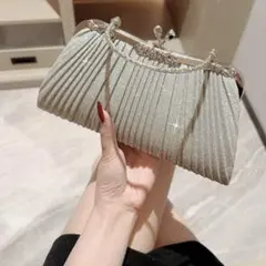 2way がま口シルバー プリーツ パーティーバッグ