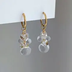 ハンドメイド イヤリング フープイヤリング クリップ クリア 透明 ゴールド