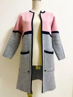 ピンク✖︎グレー　ロングカーディガン　ファー付き　カーディガン