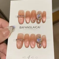 マグネットキラキラ　ストーン付き ピンクネイルチップ 10個セット