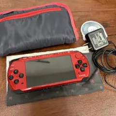 ★動作品★SONY PSP3000 レッド 本体 ソフト付 充電器 ケース付