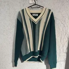 ヴィンテージ ニット ストライプ Vネック 緑 Arnold Palmer