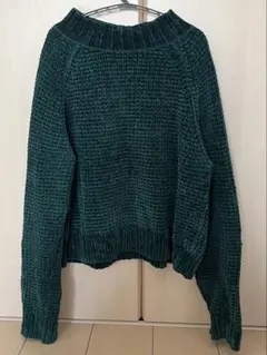 H&M ダークグリーン リブ編み ニット Lサイズ