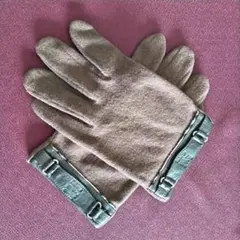 Burberry ブラウン ウール手袋 レザーストラップ付き