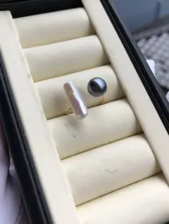 黒蝶真珠&淡水バロックパール　リング