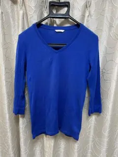 エクストラファインコットン 五分袖トップス Lサイズ 青