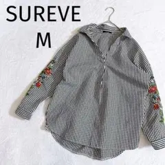 SUREVE◆シュリーブ ギンガムチェック スキッパーシャツ フラワー刺繍 M