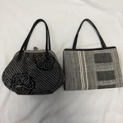 ハンドバック　がま口　和装バッグ　洋装バック　シンプル　モノクロ　２点セット