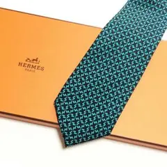 未使用級 エルメス HERMES ネクタイ シルク100% ターコイズ系 H柄