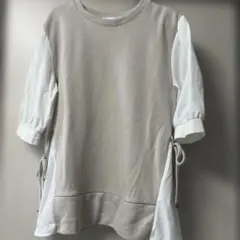 【ikka】ドッキングプルオーバー ベージュ×ホワイトのサムネイル