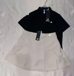 新品 adidasgolf L モックネック プリーツスカートセット 黒 グレー