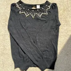 MURUA 黒 長袖 パールビーズニットセーター