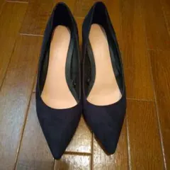 ZARA ザラ ネイビー ポインテッドトゥチャンキーヒール 37 美品