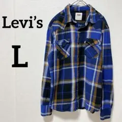 Levi’s リーバイス 【L】チェック柄 長袖ネルシャツ ブルー系 カジュアル