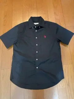 U.S.POLO ASSN.半袖シャツ M 黒刺繍ロゴオーバー