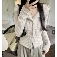 grl フロントボタンギャザー表起毛リブトップス[yz673]