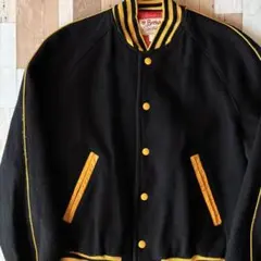 50s British Sportswear ヴィンテージ ウールスタジャン 黒