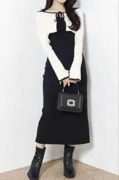 MERCURYDUO 3WAY配色ストラップバッククロスロングスリーブワンピース