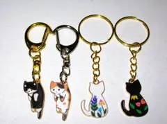 【にゃんこ キーリング ミックス 4種類】A 猫 ねこ ストラップ キーホルダー